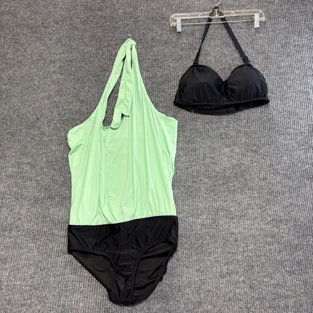 Venus Women Mint Green Black Blouson Halter Tankini Bikini 2 piece Set Size 10